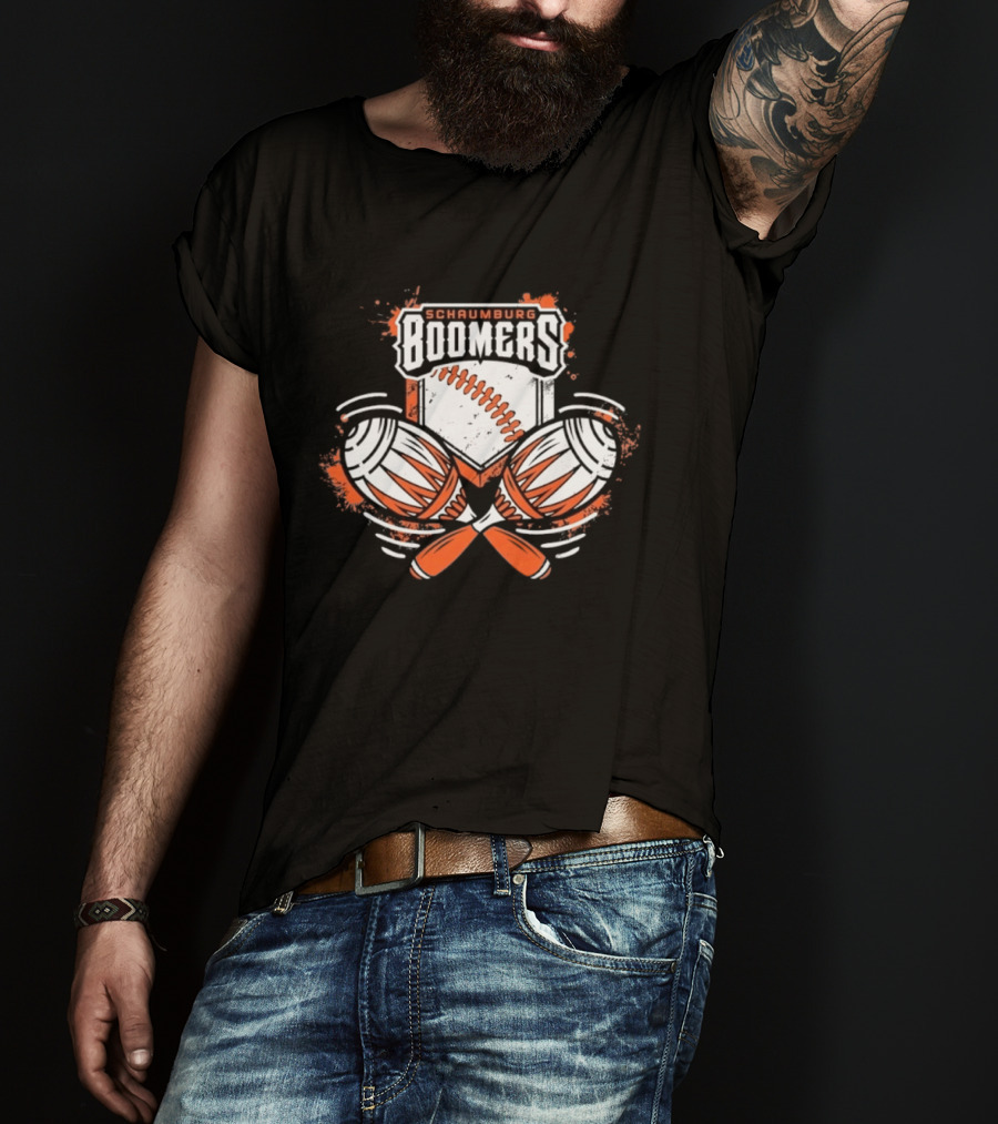 Schaumburg Boomers Baseball Distressed Emblem With Bats And Ball T-Shirt