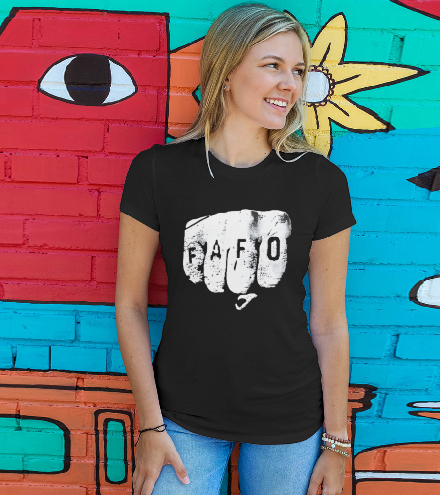 FAFO Distressed Clenched Fist Knuckle Punch Black And White T-Shirt