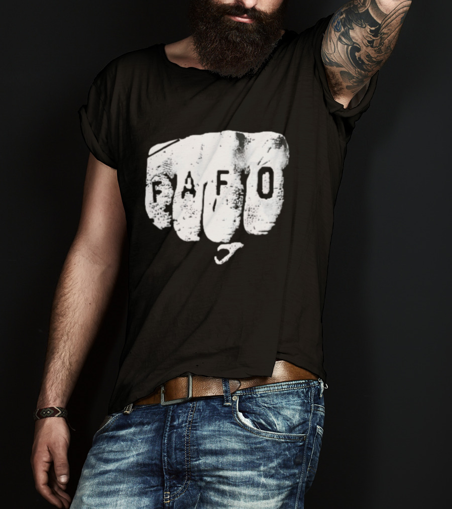FAFO Distressed Clenched Fist Knuckle Punch Black And White T-Shirt