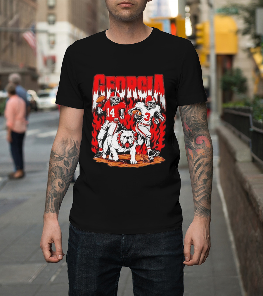 Georgia Bulldogs Football Skeleton Players 14 And 3 With Bulldog T-Shirt
