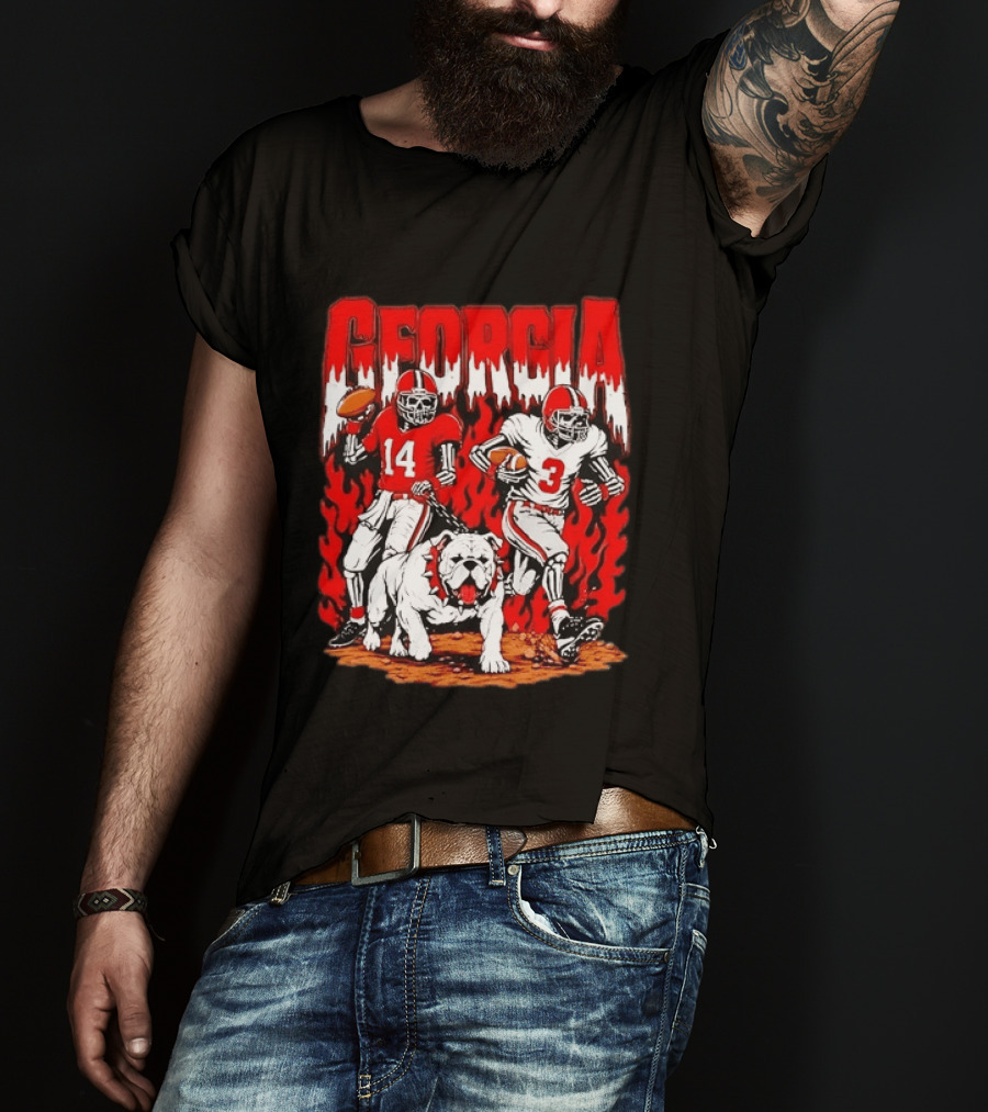 Georgia Bulldogs Football Skeleton Players 14 And 3 With Bulldog T-Shirt