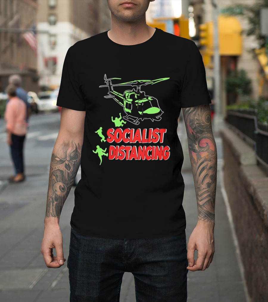 Socialist Distancing Helicopter Retro Military Humor T-Shirt