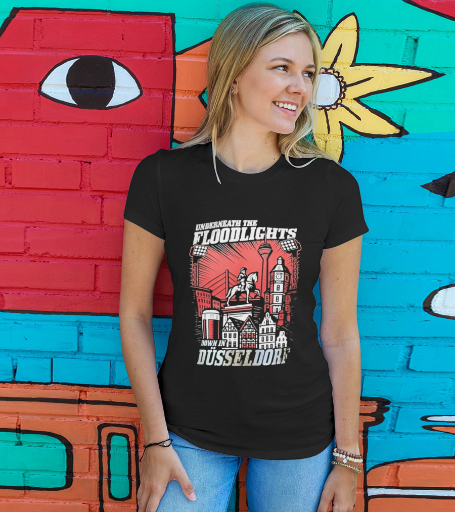 Underneath The Floodlights Düsseldorf Skyline And Equine Monument T-Shirt