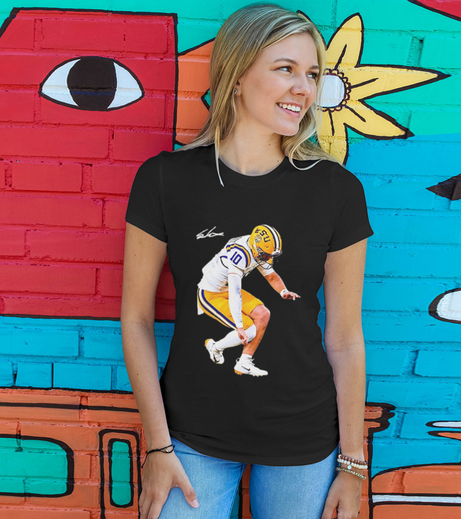 Joe Burrow LSU Tigers Number 10 Football Player Signature T-Shirt
