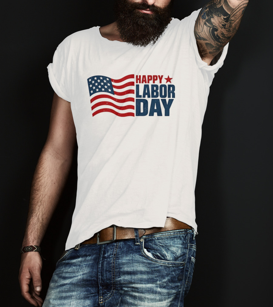 Happy Labor Day Distressed American Flag Stars Stripes T-Shirt