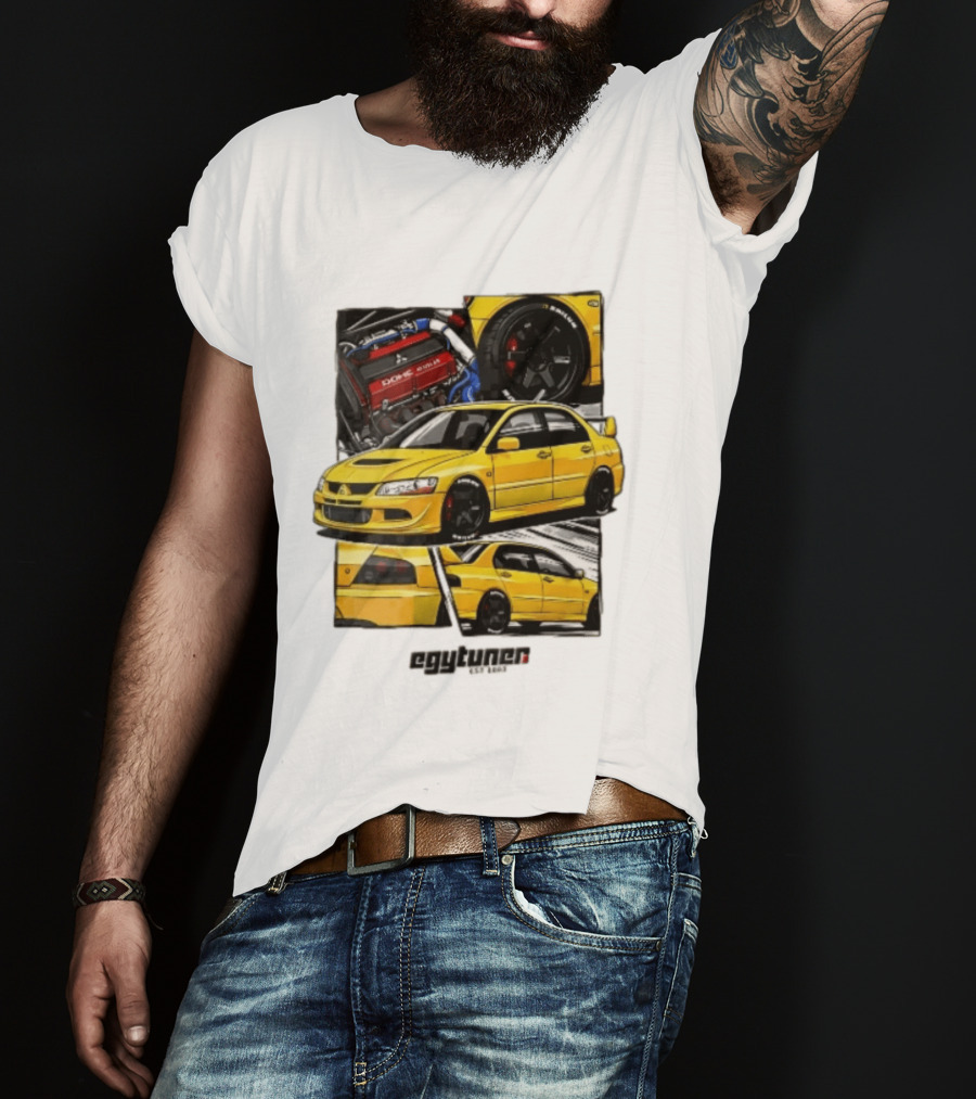 Mitsubishi Egytuner Est 2003 Yellow Lancer Evolution Engine Wheel Panels T-Shirt