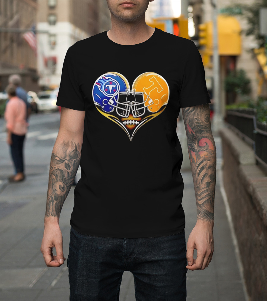 Tennessee Titans Tennessee Volunteers Football Heart Helmet T-Shirt