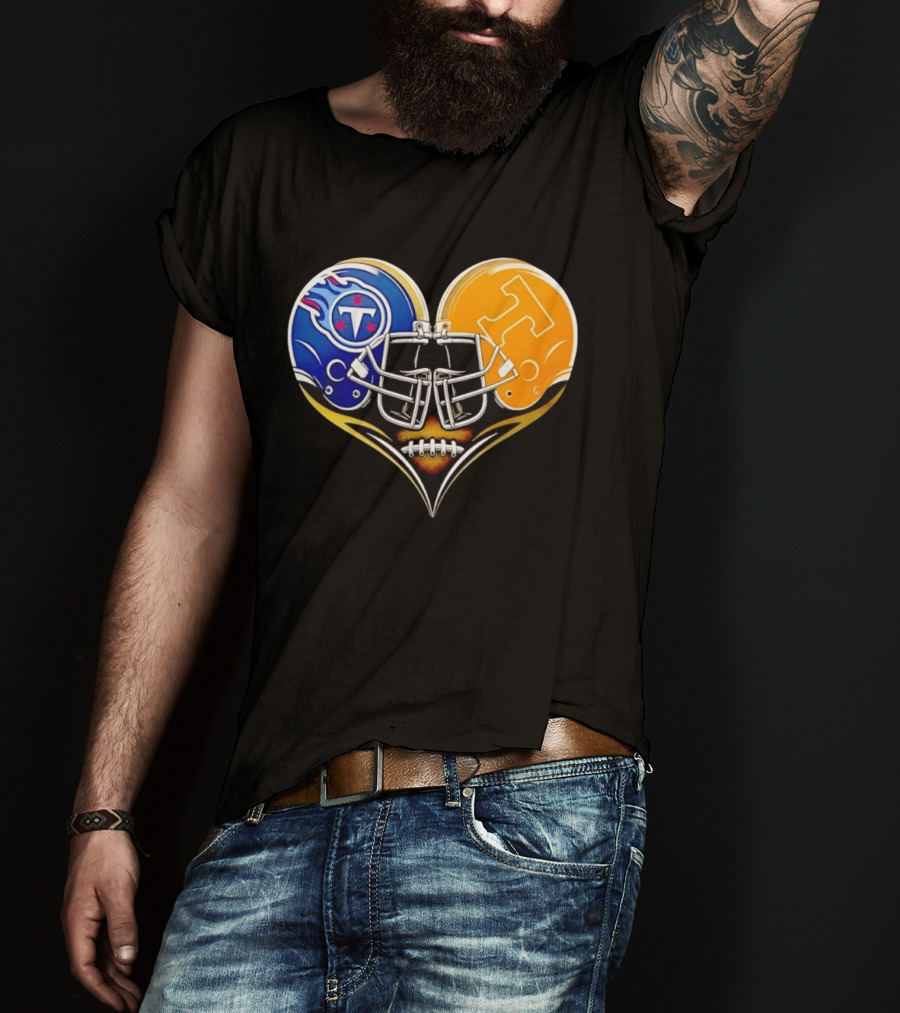Tennessee Titans Tennessee Volunteers Football Heart Helmet T-Shirt