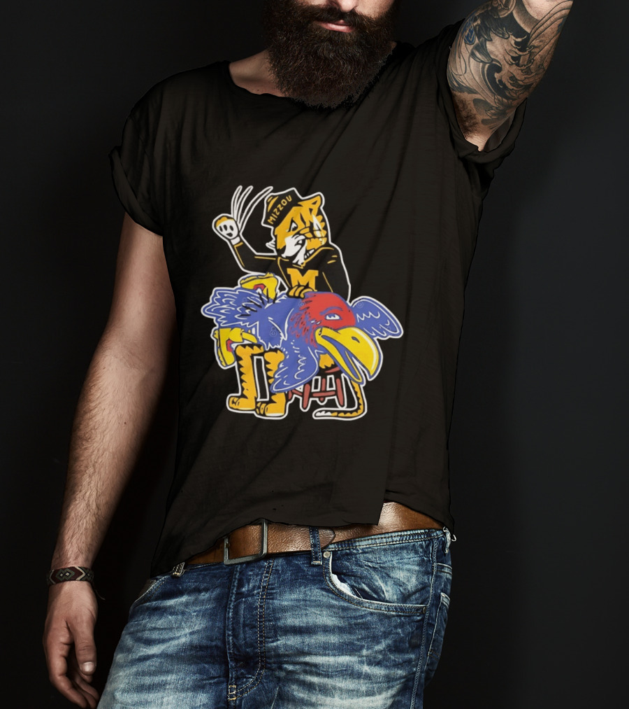 Mizzou Tigers Vs Kansas Jayhawk Rivalry Cartoon T-Shirt