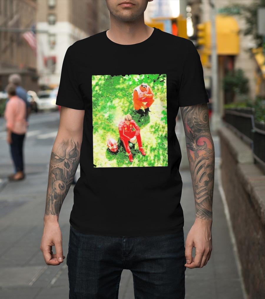 Monza GP Charles Leclerc Helmet On Grass Crash Moment T-Shirt
