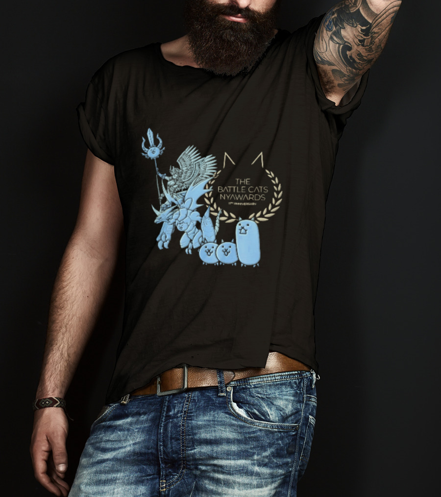 The Battle Cats Nyawards 11th Anniversary Characters Laurel Wreath Line T-Shirt