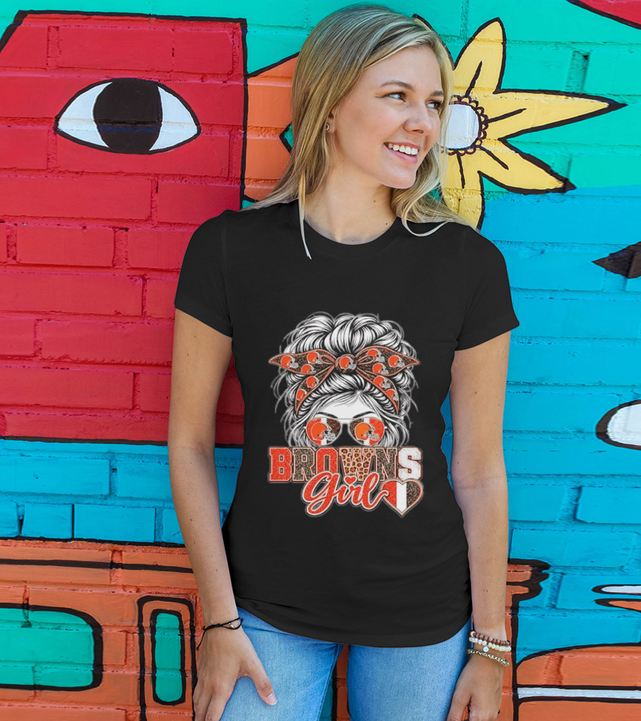 Cleveland Browns Girl Messy Bun Football T-Shirt