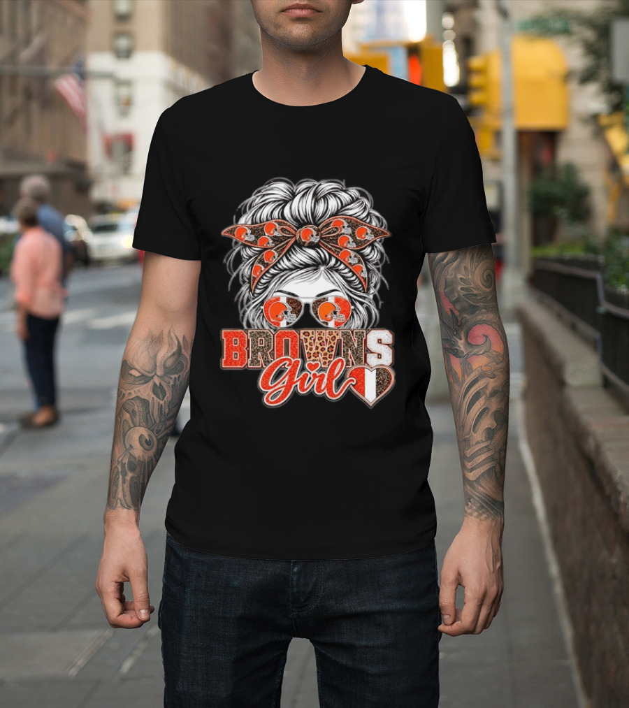 Cleveland Browns Girl Messy Bun Football T-Shirt