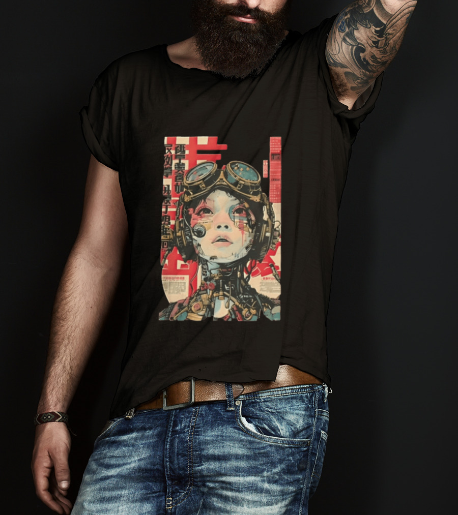 Cyberpunk Cyborg Woman With Goggles And Headphones Futuristic Aesthetic T-Shirt