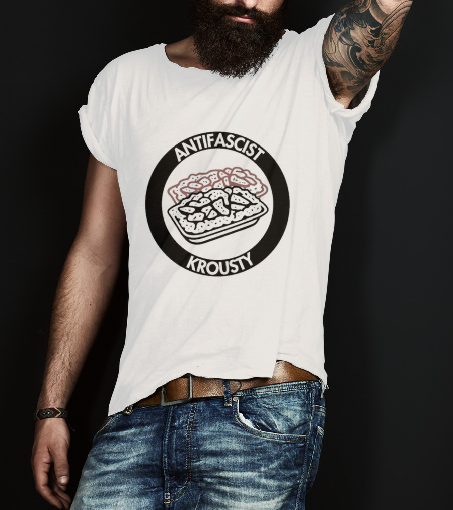 Antifascist Krousty Pizza Antifa Symbol Bold Political Message T-Shirt