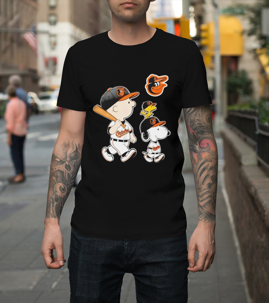 Woodstock Charlie Brown Snoopy Orioles Baseball Team T-Shirt