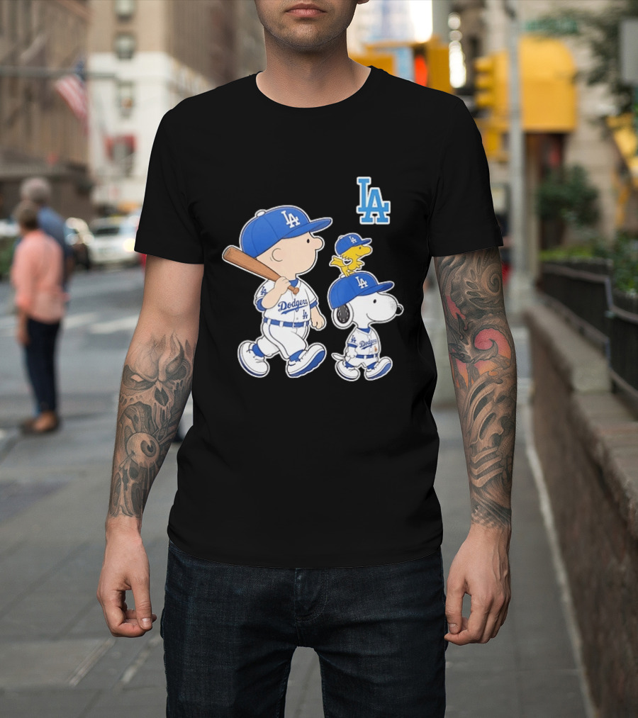 Woodstock Charlie Brown And Snoopy Los Angeles Dodgers Baseball T-Shirt