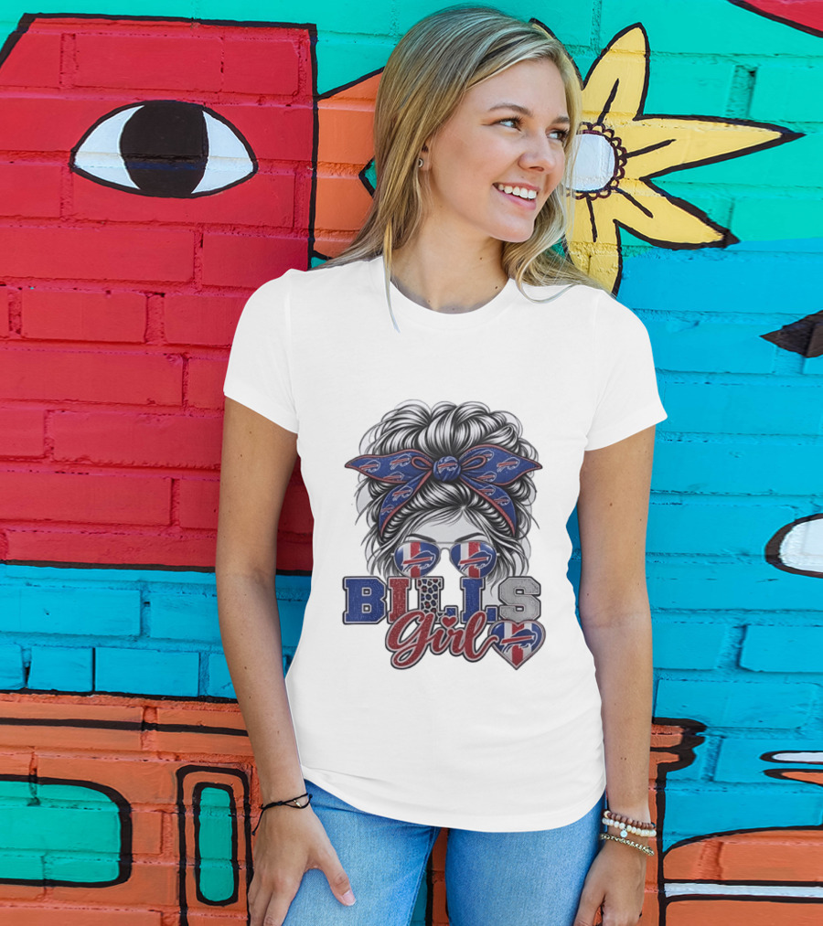 Buffalo Bills Girl Messy Bun Sunglasses BILLS Girl T-Shirt