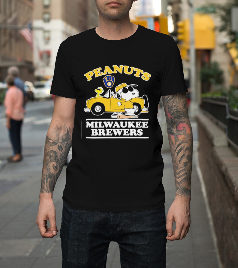 Peanuts Snoopy Woodstock Driving Milwaukee Brewers Baseball T-Shirt
