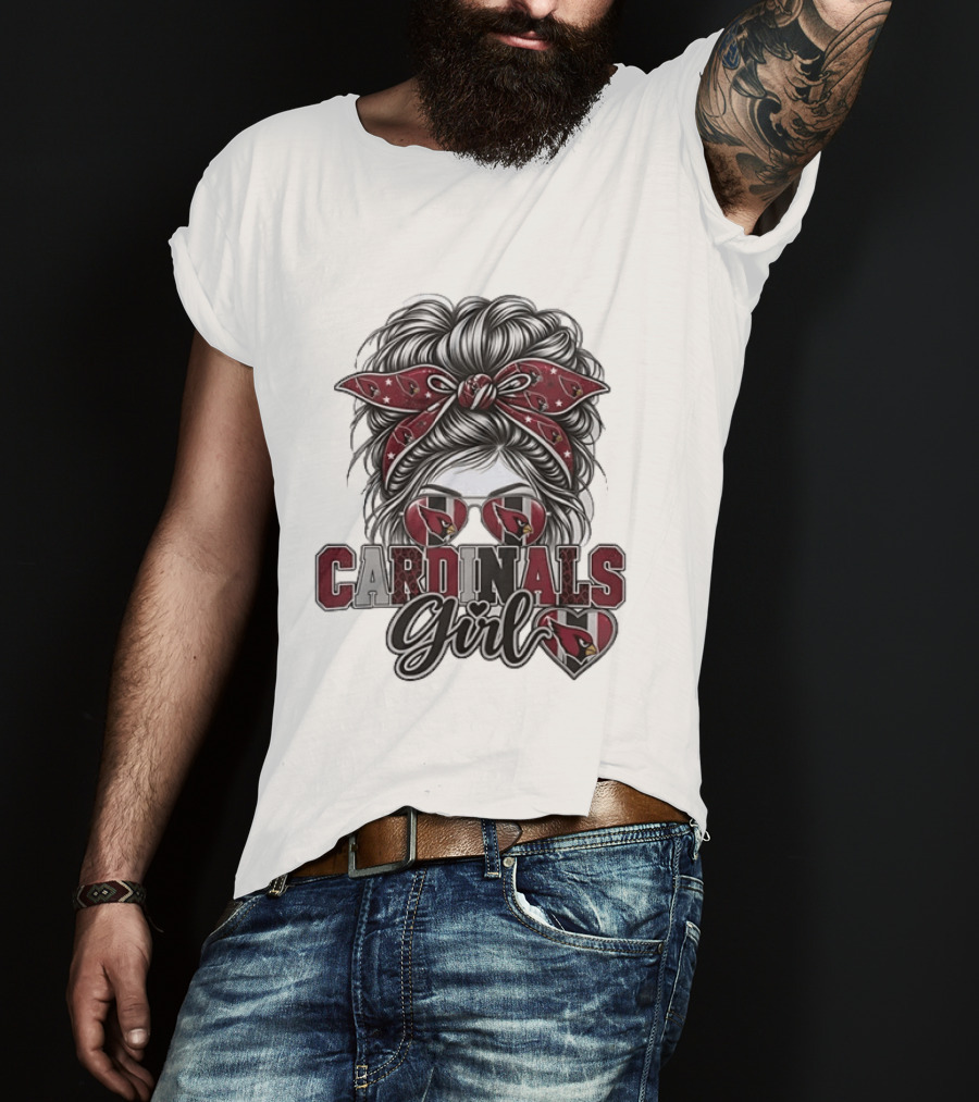Cardinals Girl Messy Bun Bandana Sunglasses Football T-Shirt