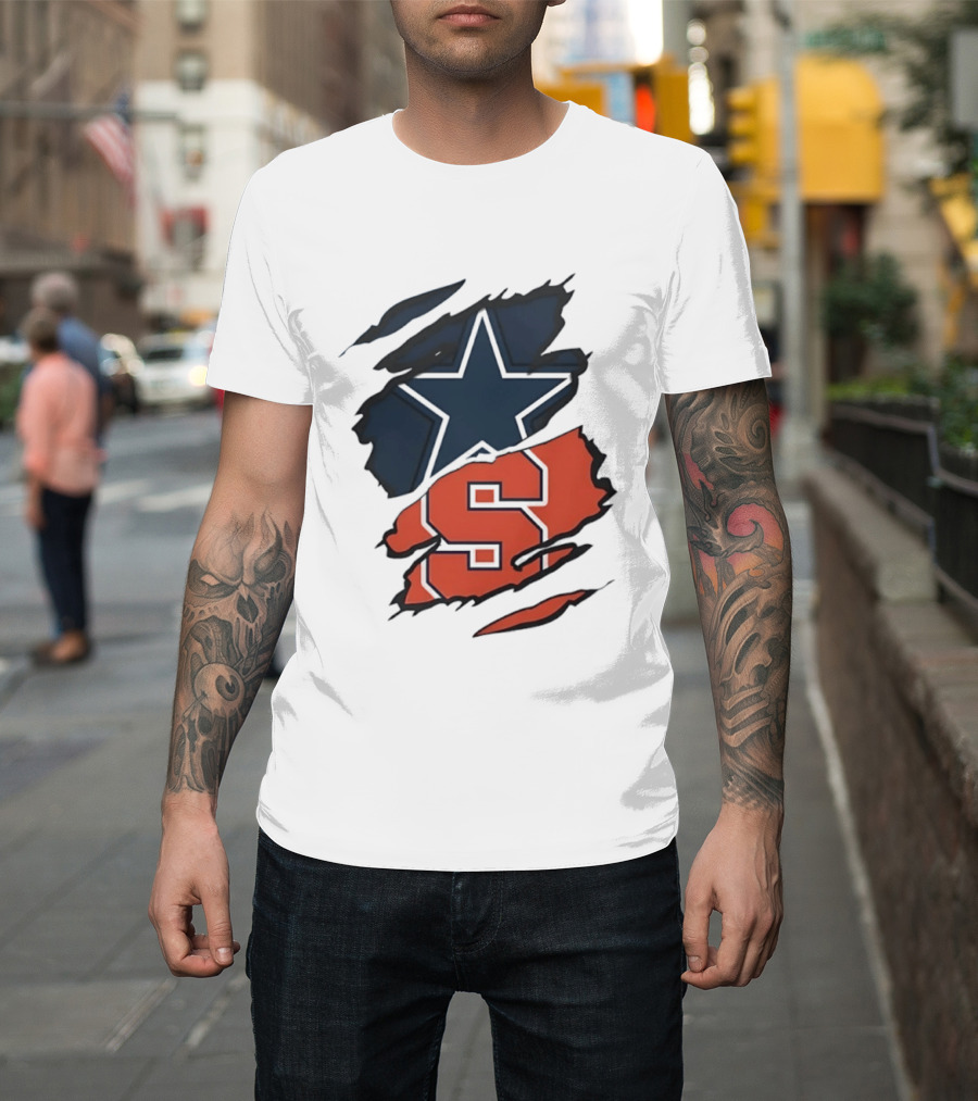 Dallas Cowboys Star And Syracuse Orange Torn Fabric T-Shirt