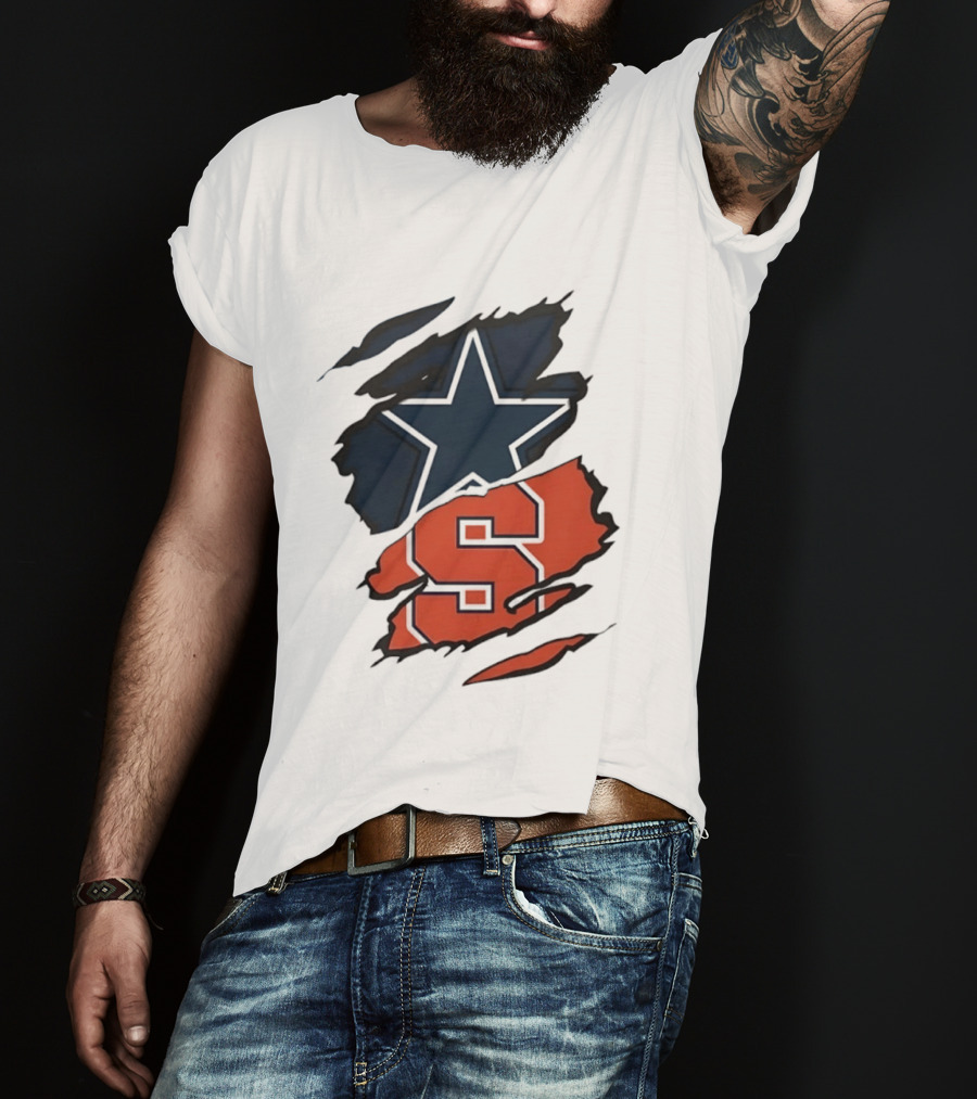 Dallas Cowboys Star And Syracuse Orange Torn Fabric T-Shirt