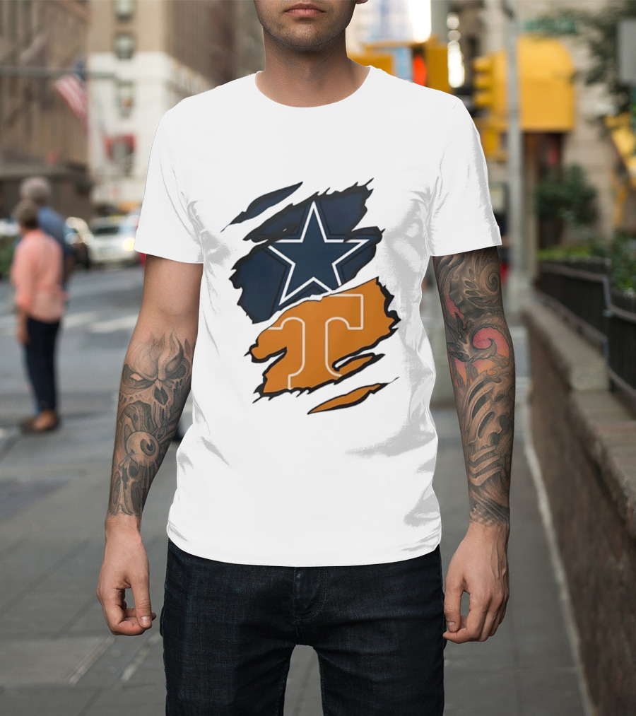 Dallas Cowboys Star Tennessee Volunteers Logo Ripped Effect T-Shirt
