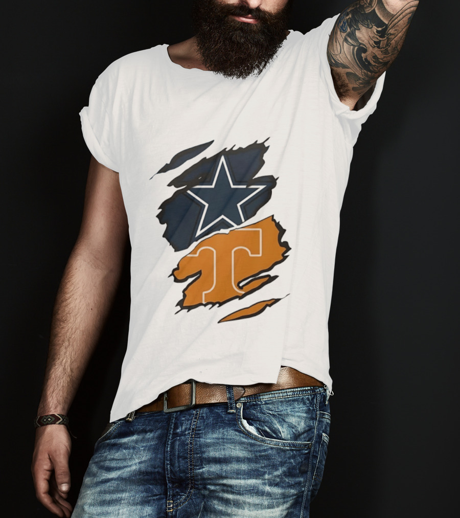 Dallas Cowboys Star Tennessee Volunteers Logo Ripped Effect T-Shirt
