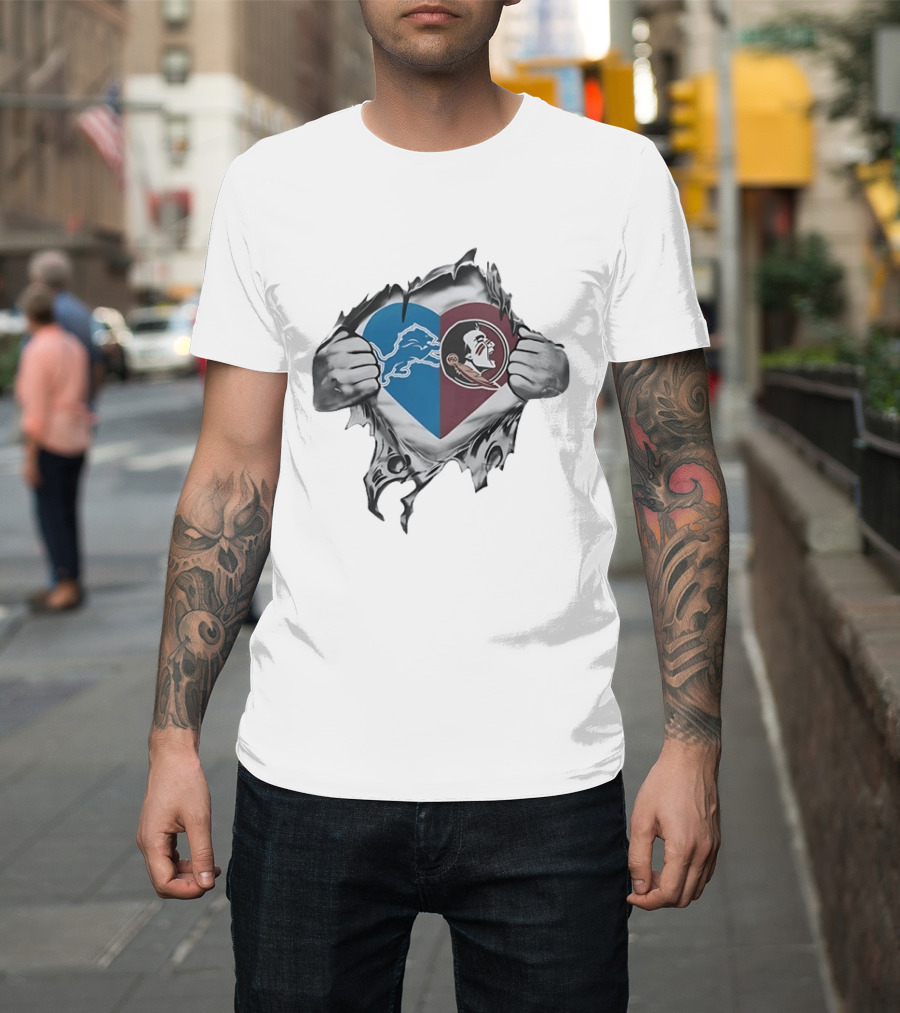 Detroit Lions Florida State Seminoles Heart Combined Fan Spirit T-Shirt