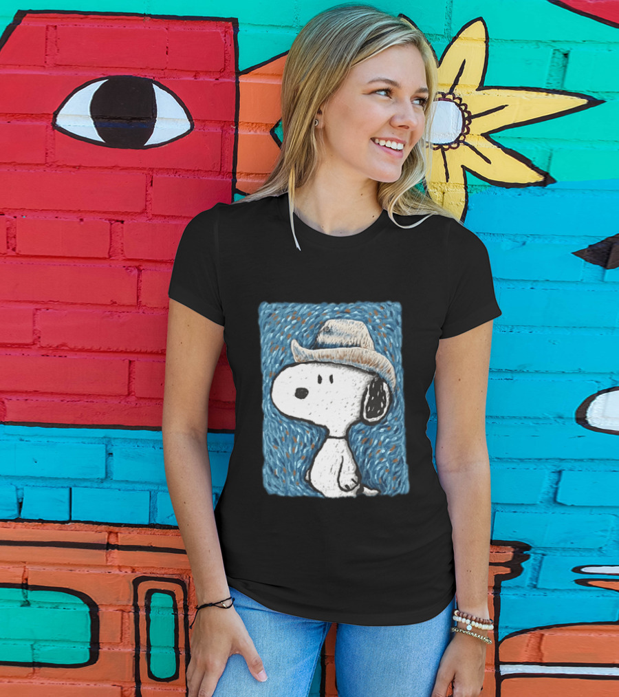 Snoopy Peanuts Cowboy Hat Embroidery T-Shirt