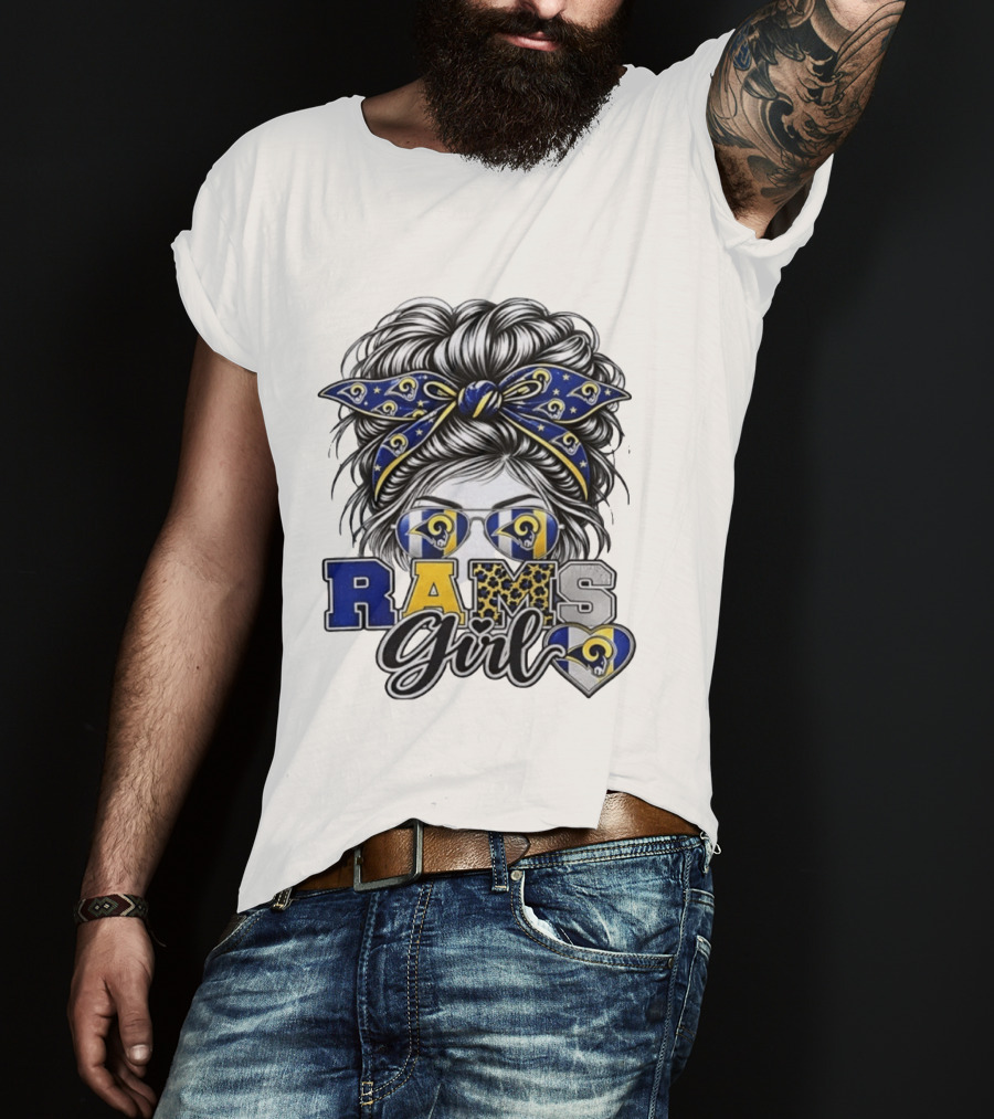Rams Girl Messy Bun Bandana Sunglasses Fan T-Shirt