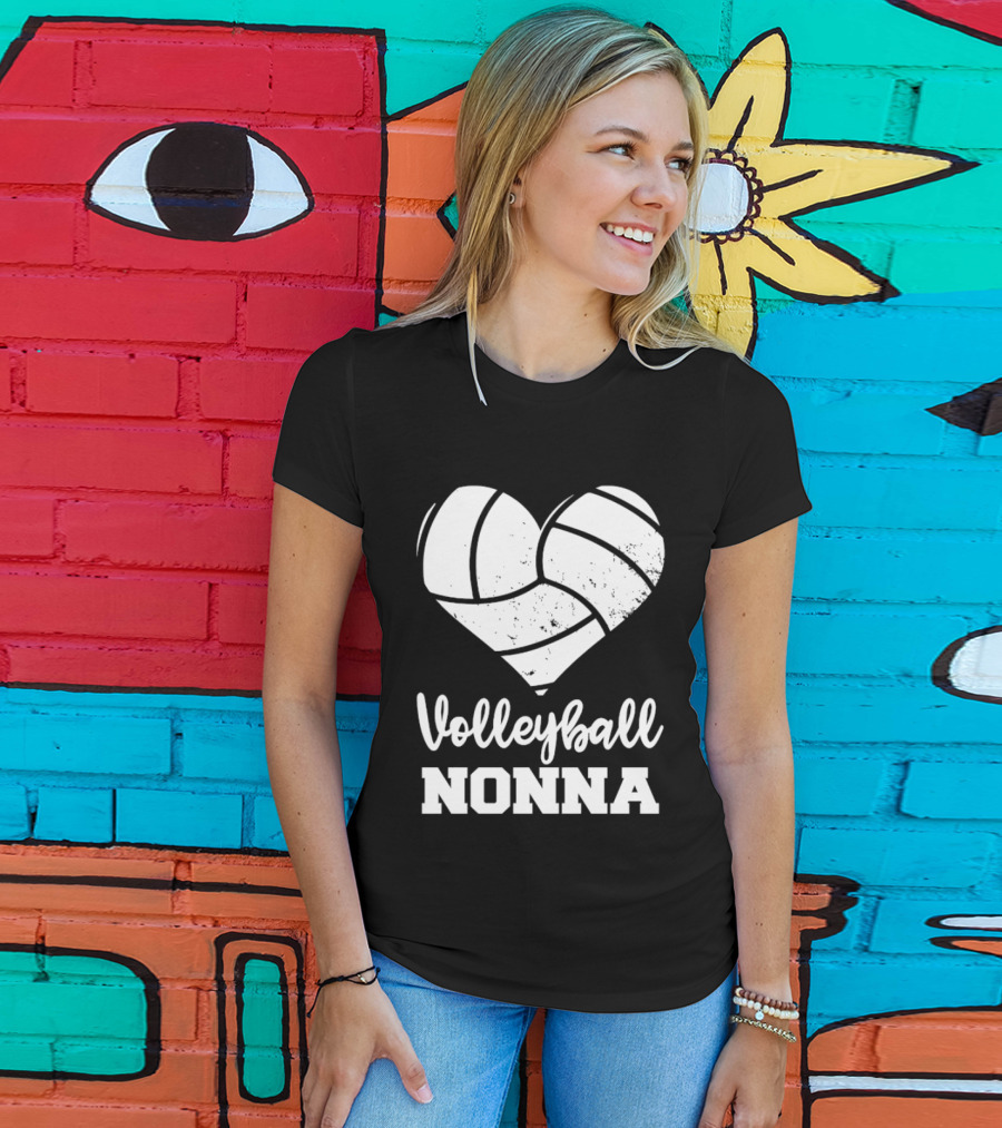 Volleyball Nonna Distressed Heart T-Shirt