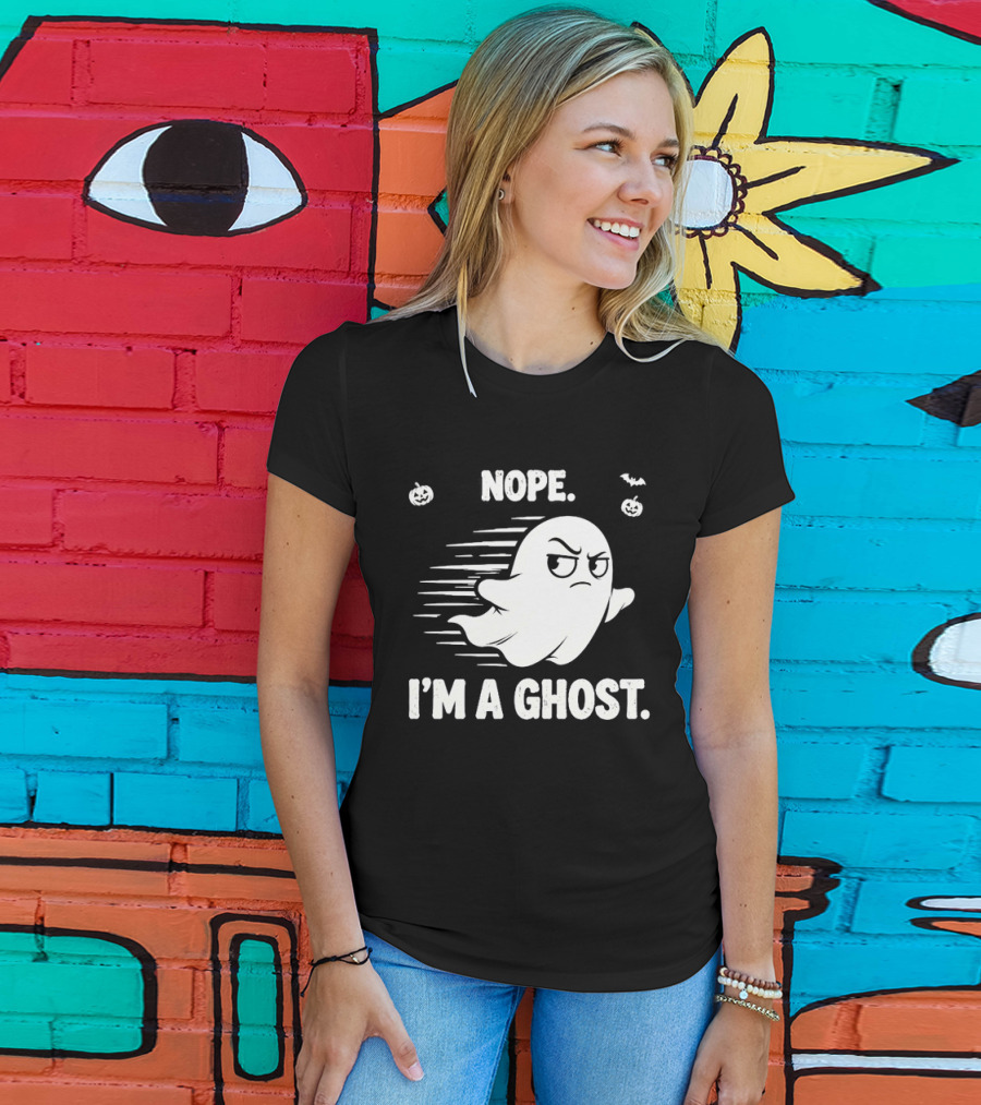 Nope I'm A Ghost Halloween Spooky With Pumpkins And Bats T-Shirt