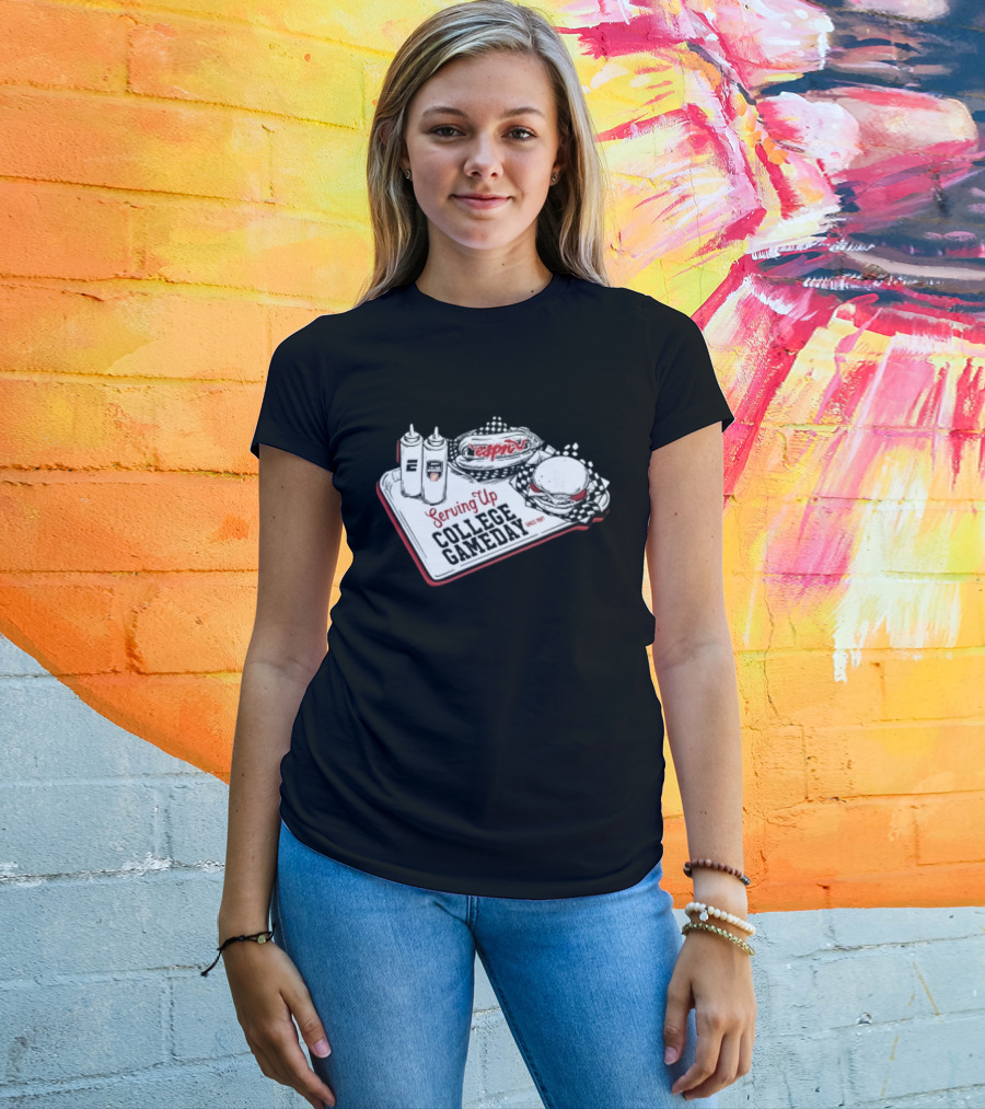 Espn Serving Up College Gameday Since 1987 Food Tray Hot Dog Burger Sketch T-Shirt