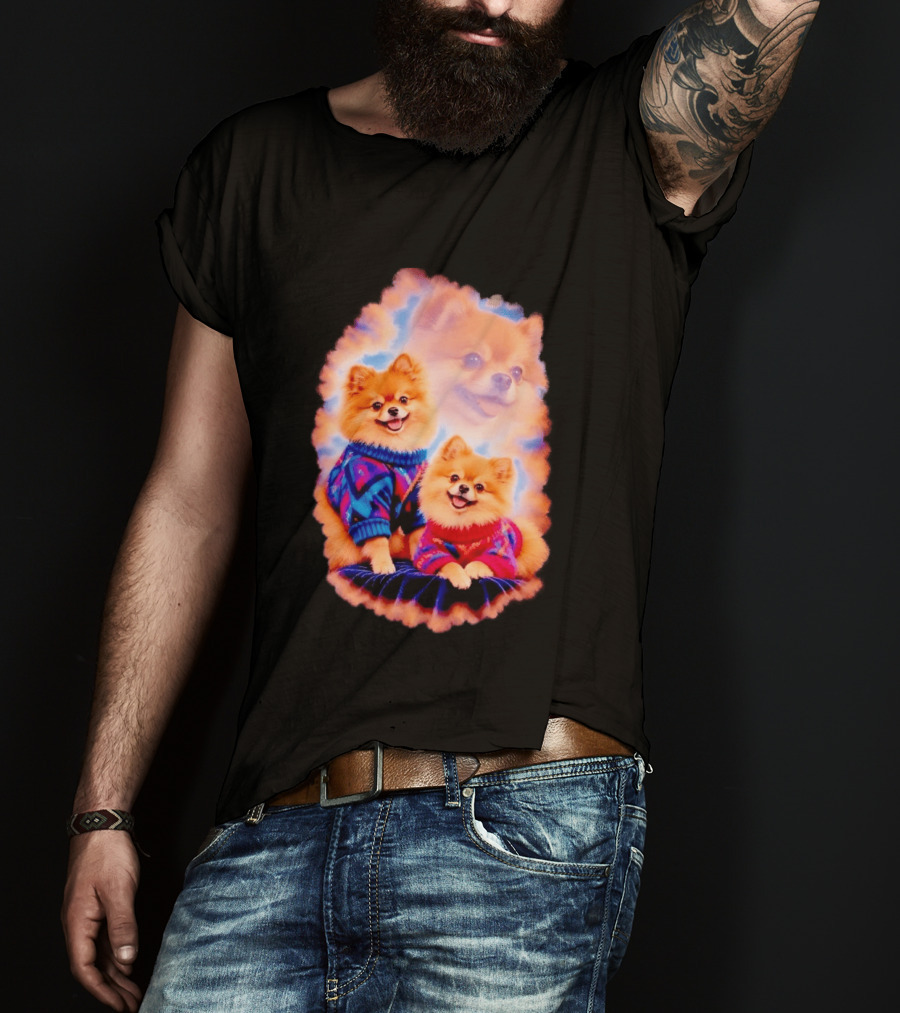 Pomeranian Puppies Cozy Sweaters Neon Pastel Vibe T-Shirt