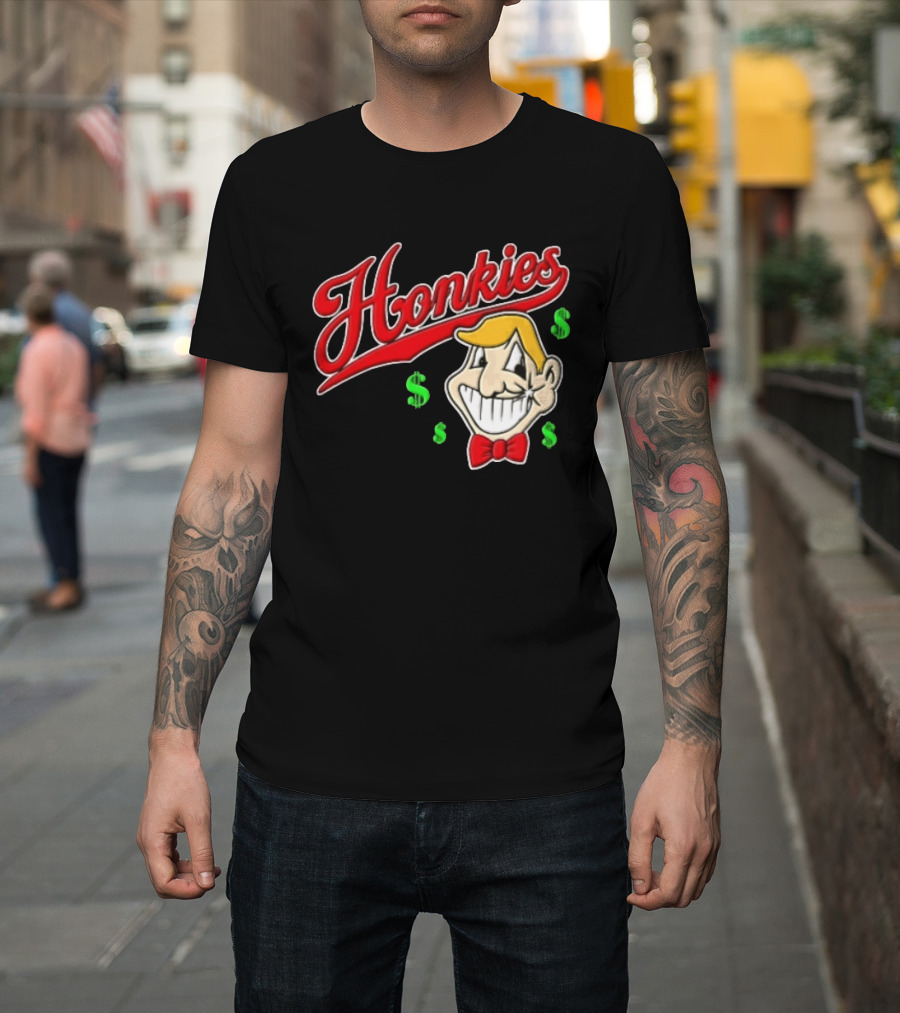 Honkies Red Script Cartoon Blond Man Dollar Signs T-Shirt