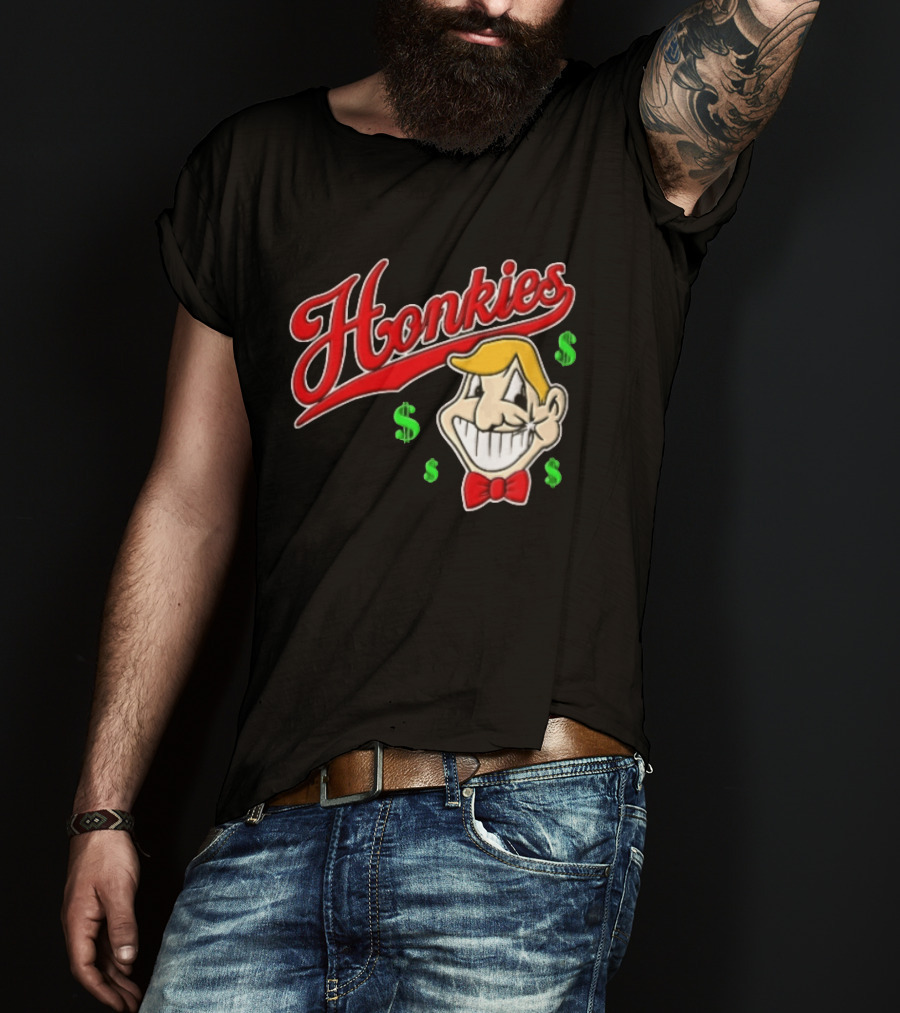 Honkies Red Script Cartoon Blond Man Dollar Signs T-Shirt