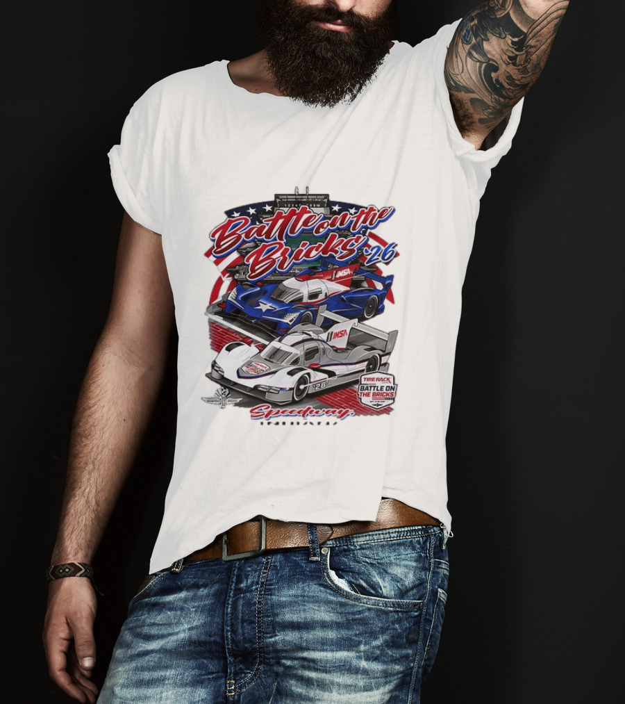 Battle On The Bricks '26 IMSA Indianapolis Motor Speedway Tire Rack Racing Cars T-Shirt