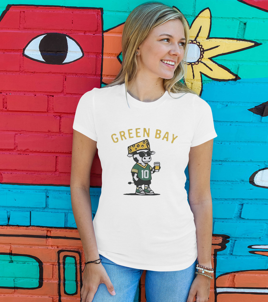 Green Bay Cow Wearing Cheesehead And Number 10 Jersey T-Shirt