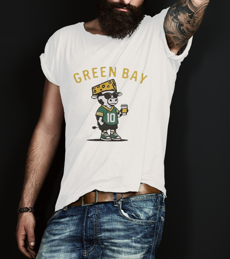 Green Bay Cow Wearing Cheesehead And Number 10 Jersey T-Shirt