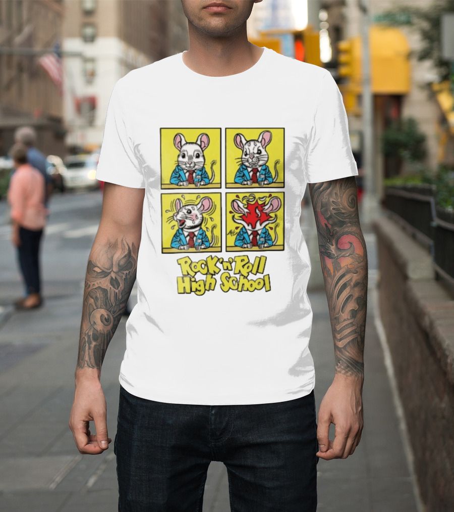 Rock N Roll High School Comic Mouse Head Explosion Cartoon Panels T-Shirt