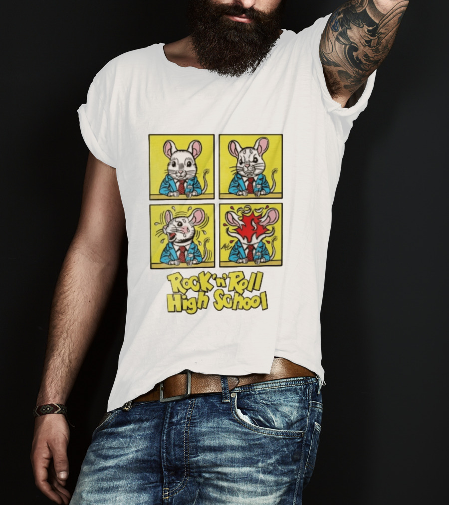 Rock N Roll High School Comic Mouse Head Explosion Cartoon Panels T-Shirt