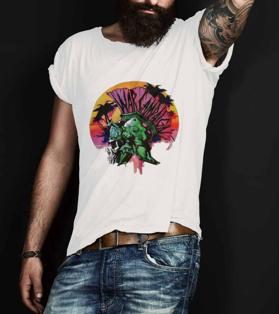 Warcraft Skull Spartan Helmet Tropical Sunset T-Shirt
