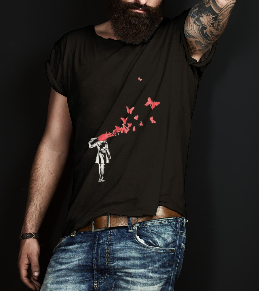 Banksy Girl Red Butterfly Burst Explosion T-Shirt