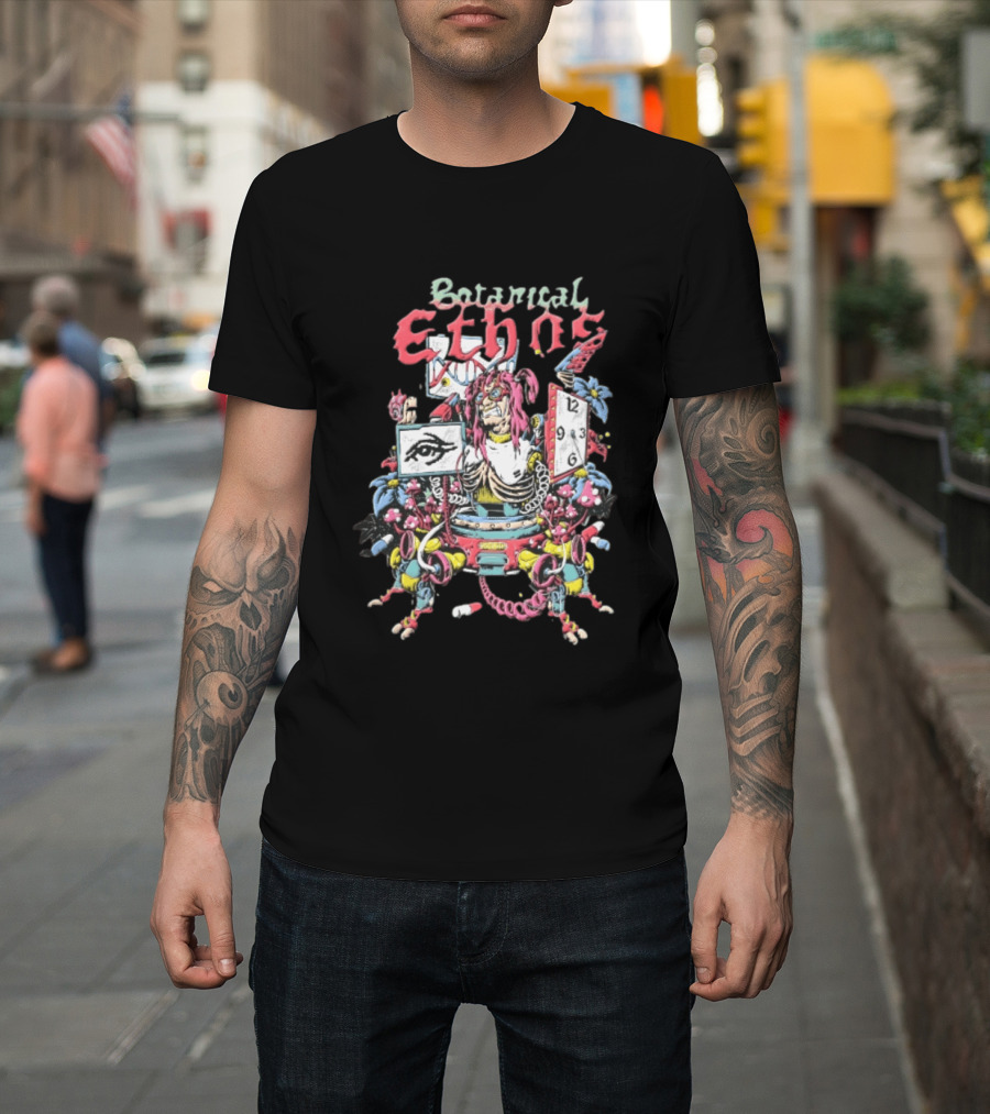 Botanical Ethnos Cyberpunk Cyborg DNA Strand Pill Mushroom Cartoon T-Shirt