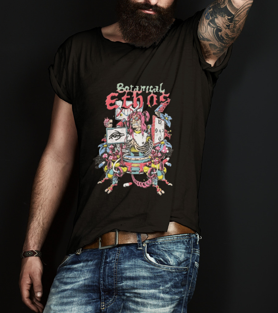 Botanical Ethnos Cyberpunk Cyborg DNA Strand Pill Mushroom Cartoon T-Shirt