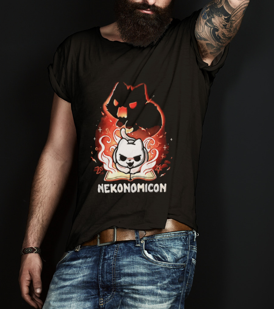 Nekonomicon Cat Summoning Dark Spirit Horror Occult Magic Spell Book T-Shirt
