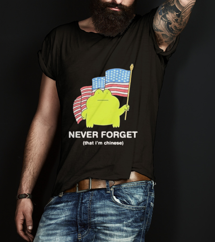 Frog Holding American Flags Never Forget That I'm Chinese T-Shirt