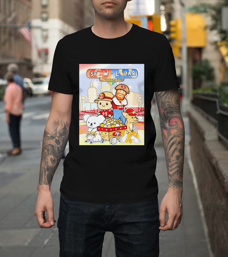SF 49ers Vs LAR CornDoggy Sports Matchup With Cute Characters And Animals T-Shirt