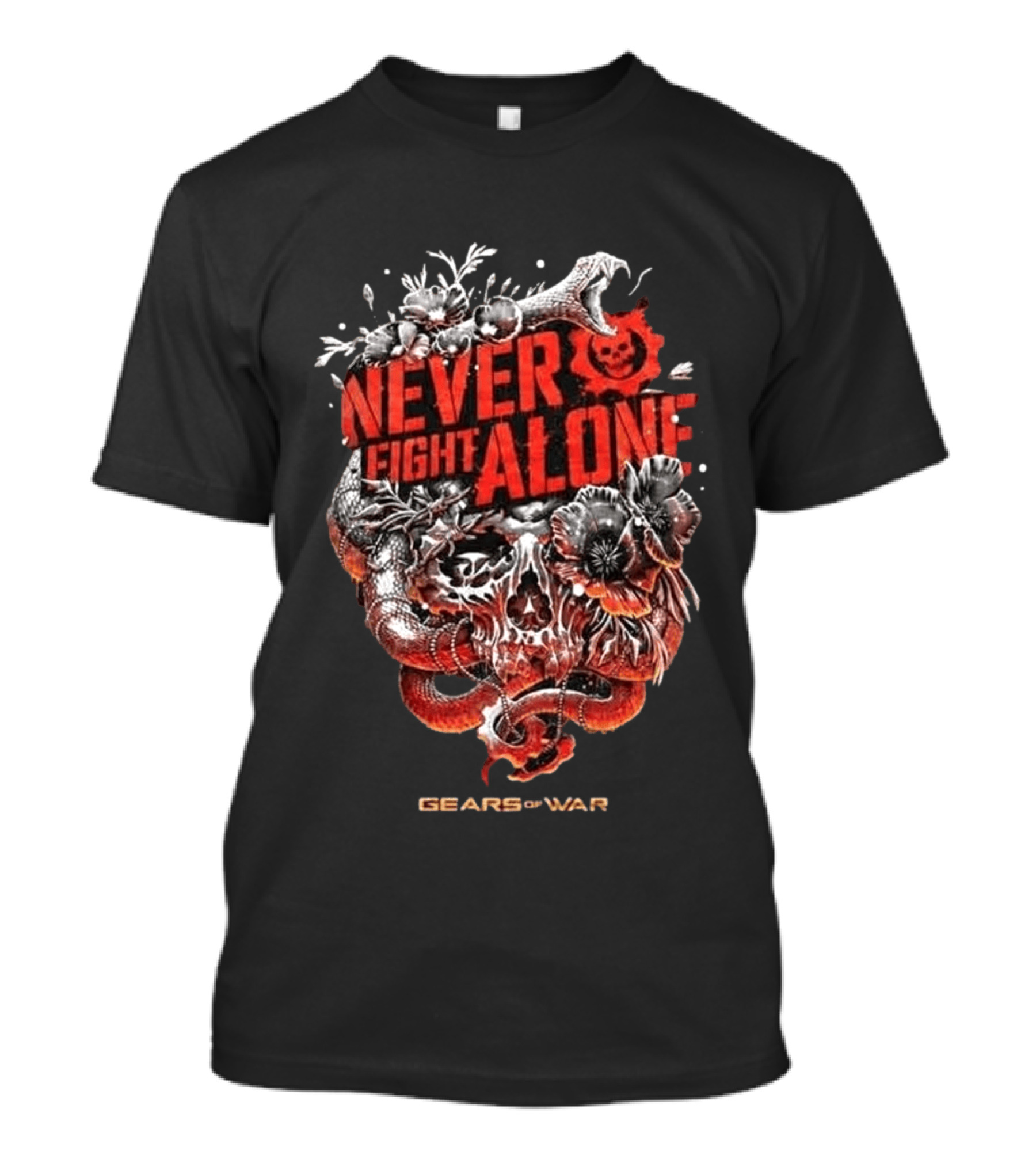 Gears Of War Never Fight Alone Skull Floral Snake T-Shirt